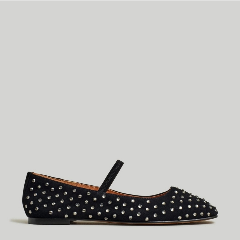 Madewell Crystal Studded Elastic Mary Janes In Suede Sz 9